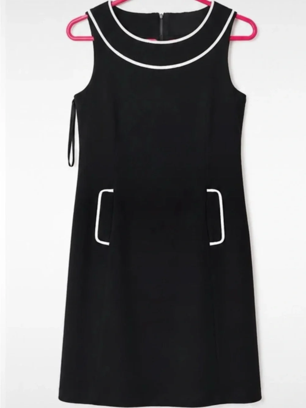 J. Crew Black Sleeveless Shift Dress with White Piping